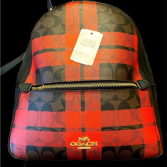 Coach Bags Authentic Coach Signature Red Plaid Jordan Backpack Used